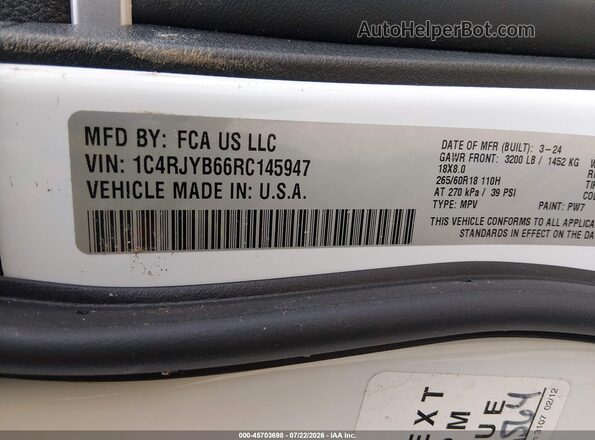 1C4RJYB66RC145947 2024 JEEP GRAND CHEROKEE 4XE White Engine compartment view