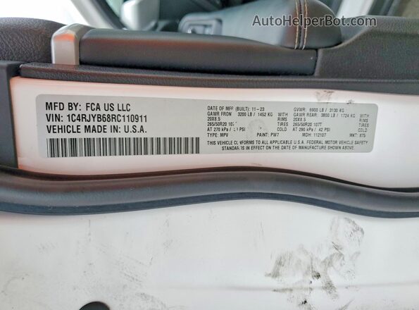 1C4RJYB68RC110911 2024 JEEP GRAND White 360 interior view