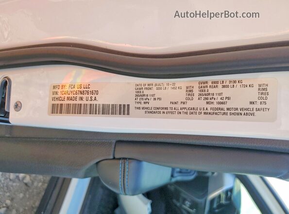 1C4RJYC67N8761670 2022 JEEP GRAND Белый Вид подкапотного пространства