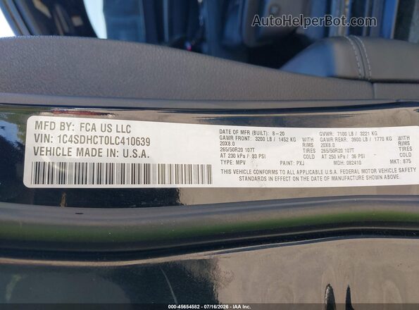 1C4SDHCT0LC410639 2020 DODGE DURANGO Black Engine compartment view