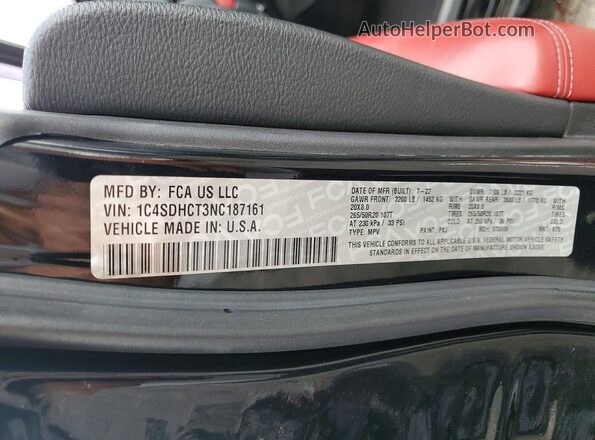 1C4SDHCT3NC187161 2022 DODGE DURANGO Black VIN sticker view