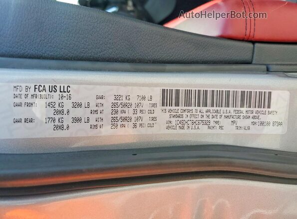 1C4SDHCT6HC675329 2017 DODGE DURANGO Silver VIN sticker view