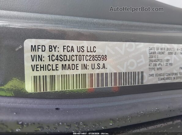 1C4SDJCT0TC285598 2026 DODGE DURANGO Gray Շարժիչի բաժամունքի տեսք