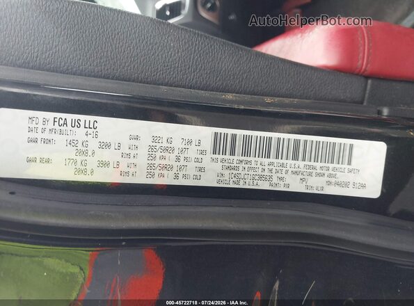 1C4SDJCT1GC385635 2016 DODGE DURANGO Black Vista del compartimento del motor