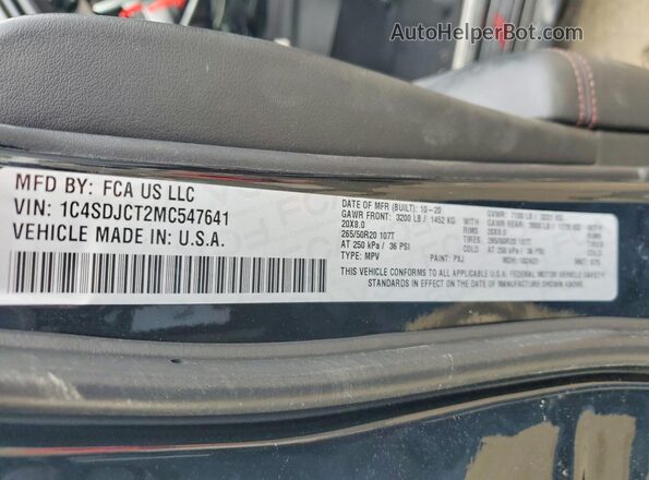 1C4SDJCT2MC547641 2021 DODGE DURANGO Black VIN կոդի պիտակի տեսք