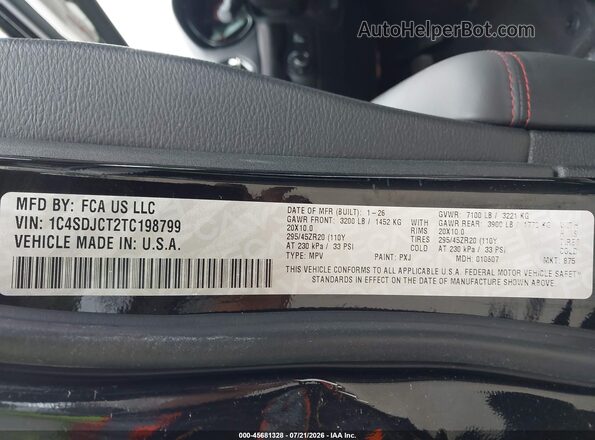 1C4SDJCT2TC198799 2026 DODGE DURANGO Black Widok komory silnika