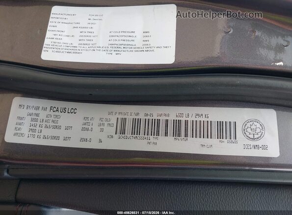1C4SDJCT4MC555451 2021 DODGE DURANGO Gray Vista del compartimento del motor