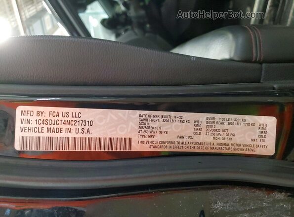 1C4SDJCT4NC217310 2022 DODGE DURANGO Black VIN sticker view