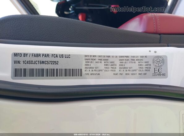 1C4SDJCT6MC572252 2021 DODGE DURANGO White Շարժիչի բաժամունքի տեսք