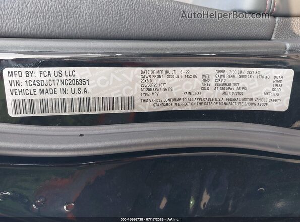 1C4SDJCT7NC206351 2022 DODGE DURANGO Black Շարժիչի բաժամունքի տեսք