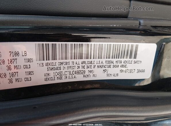 1C4SDJCT8JC486520 2018 DODGE DURANGO Black Widok komory silnika