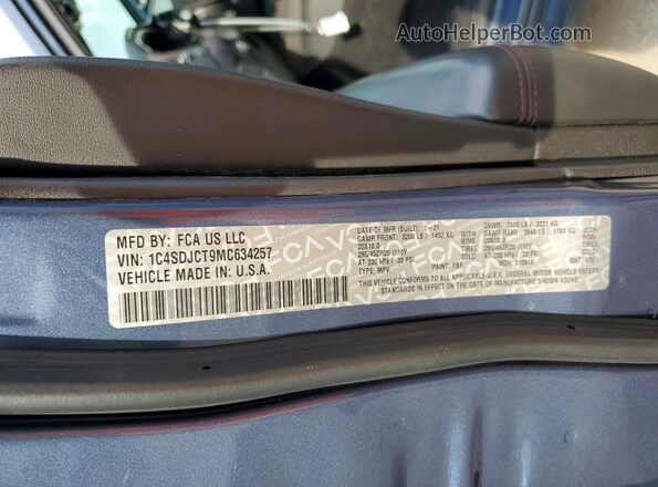 1C4SDJCT9MC634257 2021 DODGE DURANGO Синий Панорамный вид салона 360°