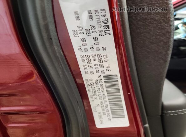 1C4SDJCTXKC582862 2019 DODGE DURANGO Burgundy Вид наклейки з VIN-кодом