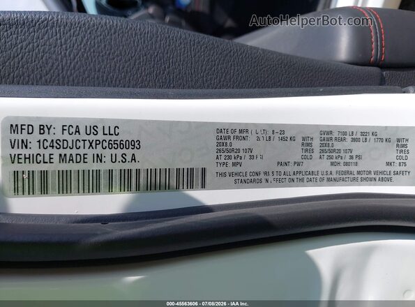 1C4SDJCTXPC656093 2023 DODGE DURANGO White Engine compartment view