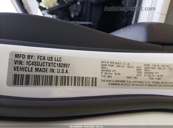 1C4SDJCTXTC182897 2026 DODGE DURANGO White Widok komory silnika