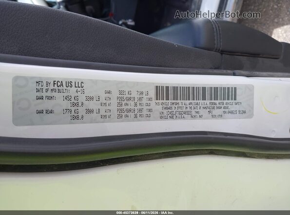 1C4SDJFT6GC403221 2016 DODGE DURANGO White Շարժիչի բաժամունքի տեսք