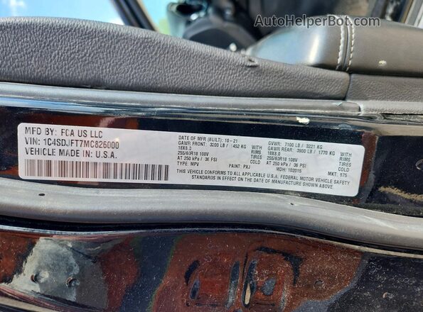 1C4SDJFT7MC826000 2021 DODGE DURANGO Two Tone Вид наклейки з VIN-кодом