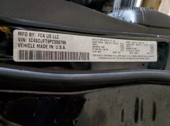1C4SDJFT9PC558796 2023 DODGE DURANGO Black VIN կոդի պիտակի տեսք
