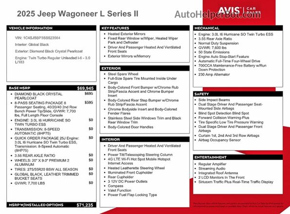 1C4SJSBP3SS523564 2025 JEEP WAGONEER Черный Вид наклейки с VIN-кодом