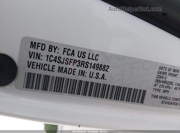 1C4SJSFP3RS149882 2024 JEEP GRAND WAGONEER L White Շարժիչի բաժամունքի տեսք