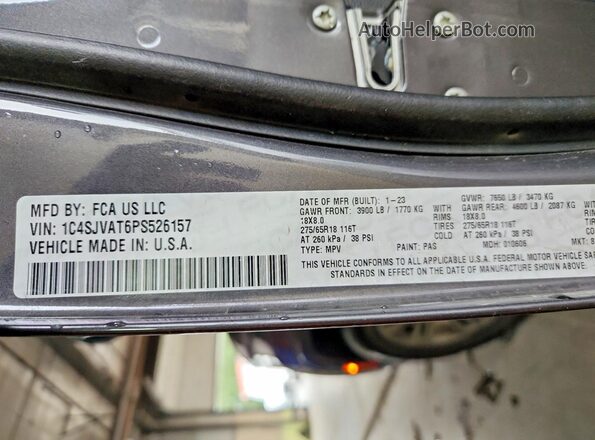 1C4SJVAT6PS526157 2023 JEEP WAGONEER Charcoal VIN კოდის სტიკერის ხედი