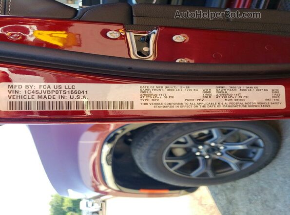 1C4SJVBP0TS166041 2026 JEEP GRAND Красный Панорамный вид салона 360°