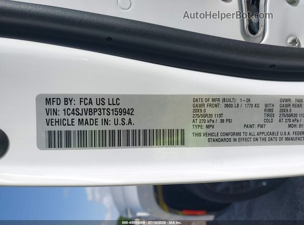 1C4SJVBP3TS159942 2026 JEEP GRAND WAGONEER White Widok komory silnika