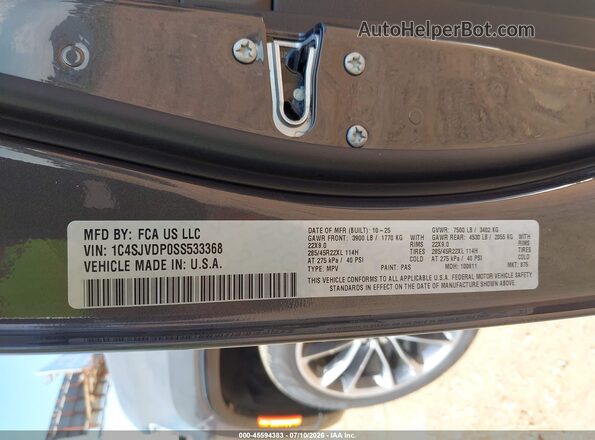 1C4SJVDP0SS533368 2025 JEEP WAGONEER Gray Вид підкапотного простору