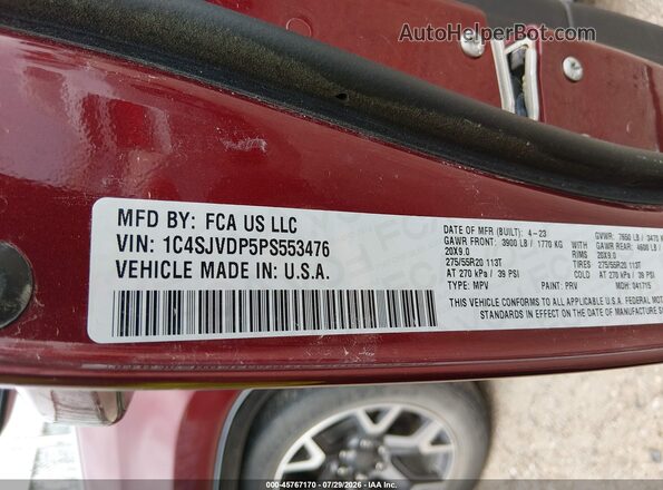 1C4SJVDP5PS553476 2023 JEEP WAGONEER Red Շարժիչի բաժամունքի տեսք