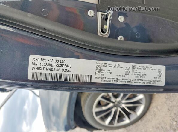 1C4SJVDP7SS506846 2025 JEEP WAGONEER Gray Вид наклейки з VIN-кодом