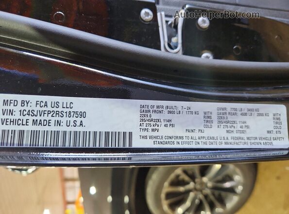 1C4SJVFP2RS187590 2024 JEEP GRAND Черный Вид наклейки с VIN-кодом