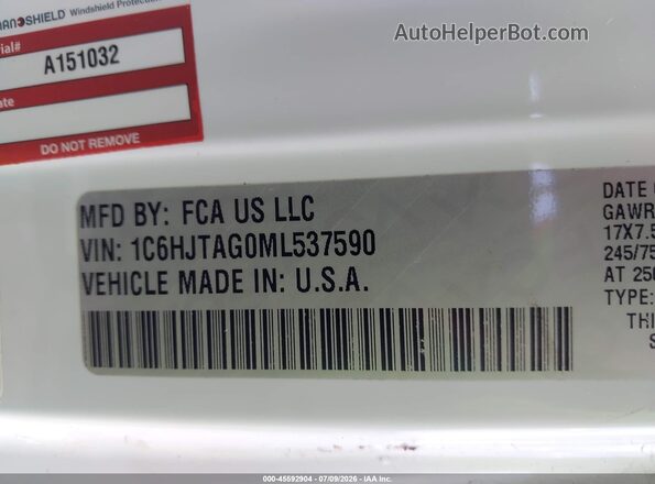 1C6HJTAG0ML537590 2021 JEEP GLADIATOR White Vista del compartimento del motor