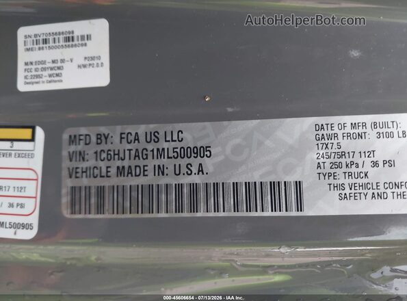 1C6HJTAG1ML500905 2021 JEEP GLADIATOR Серый Вид подкапотного пространства