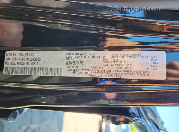 1C6HJTAG1ML513685 2021 JEEP GLADIATOR Black Вид підкапотного простору