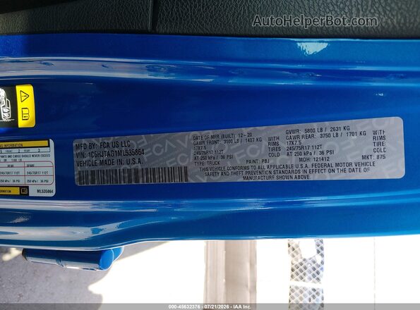 1C6HJTAG1ML535864 2021 JEEP GLADIATOR Blue Engine compartment view
