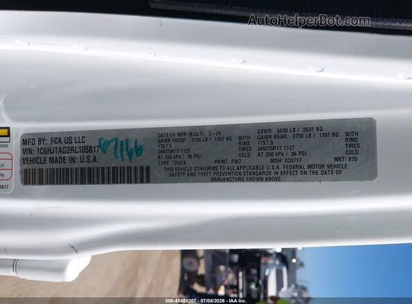1C6HJTAG2RL105817 2024 JEEP GLADIATOR White Շարժիչի բաժամունքի տեսք