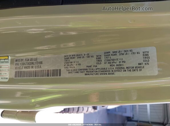 1C6HJTAG5NL173166 2022 JEEP GLADIATOR Brown Вид підкапотного простору