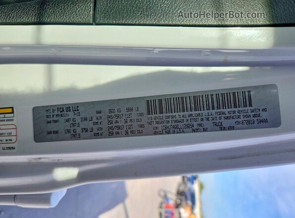 1C6HJTAG6LL129254 2020 JEEP GLADIATOR White Շարժիչի բաժամունքի տեսք