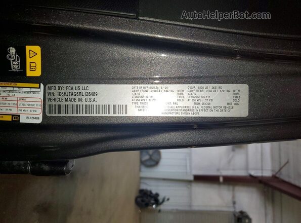 1C6HJTAG6RL126489 2024 JEEP GLADIATOR Gray Շարժիչի բաժամունքի տեսք