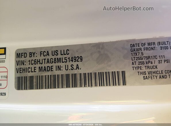 1C6HJTAG8ML514929 2021 JEEP GLADIATOR White Շարժիչի բաժամունքի տեսք