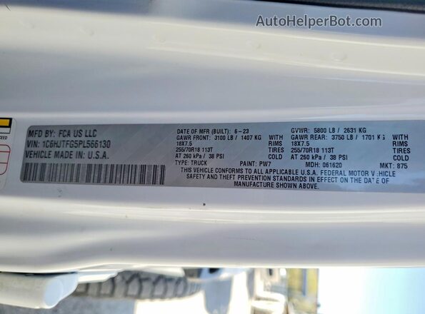 1C6HJTFG5PL566130 2023 JEEP GLADIATOR White VIN կոդի պիտակի տեսք