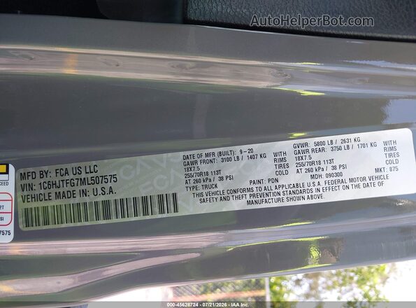 1C6HJTFG7ML507575 2021 JEEP GLADIATOR Gray Engine compartment view