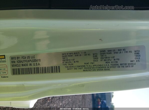 1C6HJTFGXPL535410 2023 JEEP GLADIATOR White Engine compartment view