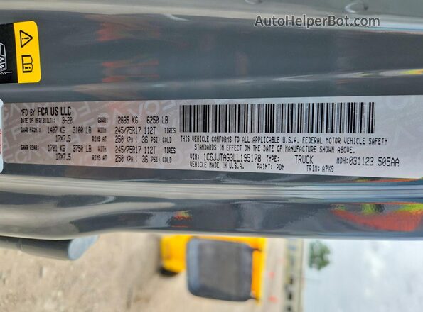1C6JJTAG3LL195178 2020 JEEP GLADIATOR Gray Вид підкапотного простору