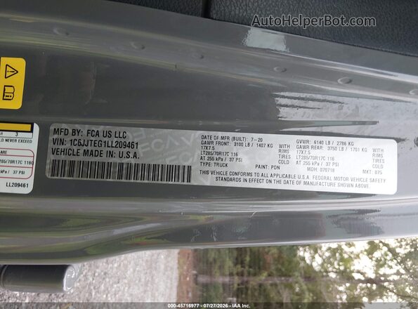 1C6JJTEG1LL209461 2020 JEEP GLADIATOR Gray Engine compartment view