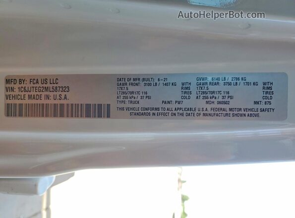 1C6JJTEG2ML587323 2021 JEEP GLADIATOR White Շարժիչի բաժամունքի տեսք