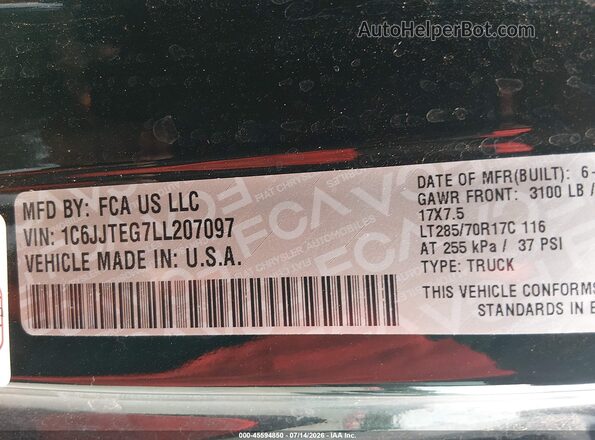 1C6JJTEG7LL207097 2020 JEEP GLADIATOR Black Engine compartment view