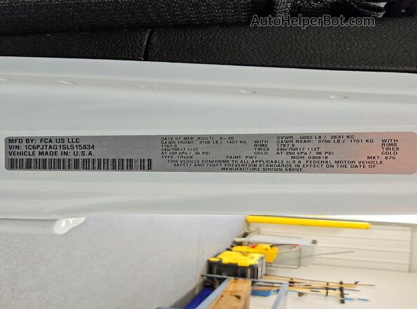 1C6PJTAG1SL515834 2025 JEEP GLADIATOR White Շարժիչի բաժամունքի տեսք