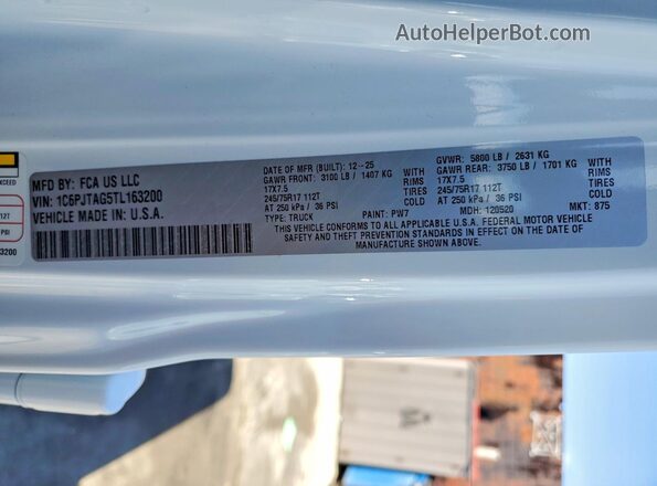 1C6PJTAG5TL163200 2026 JEEP GLADIATOR White Widok komory silnika
