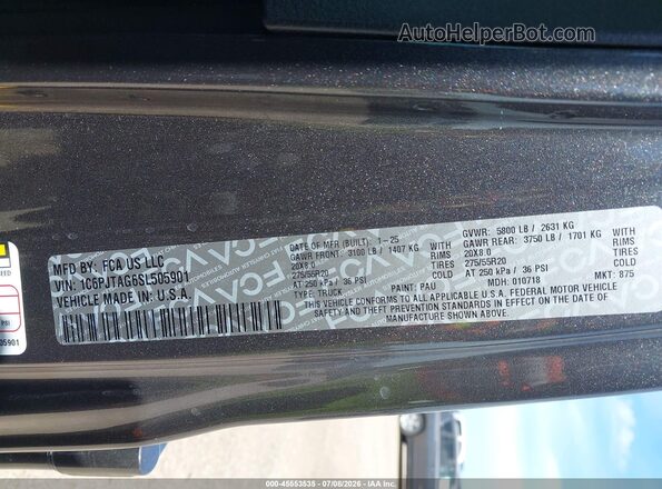 1C6PJTAG6SL505901 2025 JEEP GLADIATOR Black Շարժիչի բաժամունքի տեսք
